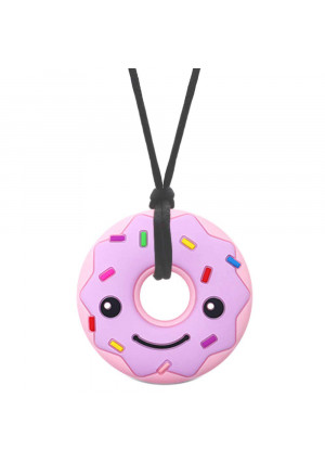 Sensory Oral Motor Aide Chew Necklace for Kids Adults, Silicone Donut Chewy Pendant Jewelry for Autism, ADHD, Baby Nursing or Special Needs - Reduces Chewing Biting Fidgeting for Heavy Chewers