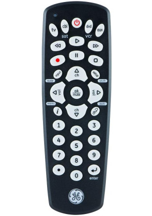GE Universal Remote Control for Samsung, Vizio, LG, Sony, Sharp, Roku, Apple TV, RCA, Panasonic, Smart TVs, Streaming Players, Blu-ray, DVD, 4-Device, Black, 34708