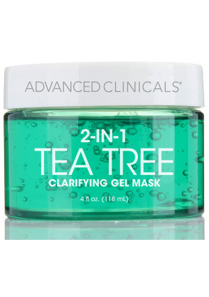 Advanced Clinicals Tea Tree Oil Mask. 2-in-1 overnight sleep mask w/Tea Tree Oil, Witch Hazel and Grapefruit Extract for dry skin, T-zone oil control, clogged pores, congested skin 4 fl oz (4oz)