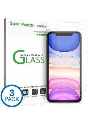 amFilm Glass Screen Protector for iPhone 11 / iPhone XR (6.1" Display) (3 Pack) with Easy Installation Tray