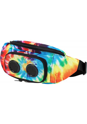 Fannypack with Speakers. Bluetooth Fanny Pack for Parties/Festivals/Raves/Beach/Boats. Rechargeable, Works with iPhone and Android. (Tie Dye, 2021 Edition)