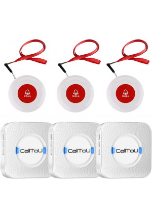 CallToU Wireless Caregiver Pager Call System 3 SOS Call Buttons/Transmitters 3 Receivers Nurse Calling Alert Patient Help System for Home/Personal Attention Pager 500+Feet Plugin Receiver Alert