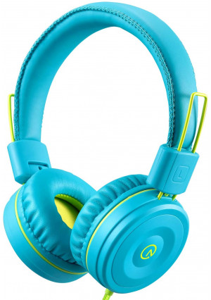 Kids Headphones-noot products K22 Foldable Stereo Tangle-Free 3.5mm Jack Wired Cord On-Ear Headset for Children/Teens/Boys/Girls/Smartphones/School/Kindle/Airplane/Plane/Tablet (Teal/Lime)