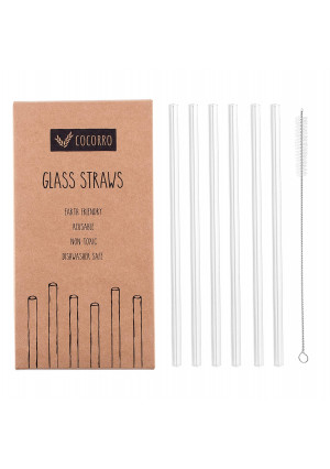 Reusable Glass Straws Clear Straight 8.7 Inches x 8 mm with Cleaning Brush