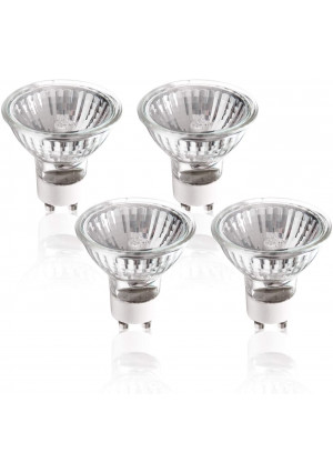(50% Clearance) (4 Pack) 50W GU10 Halogen Compact Size High Efficiency Flood Light Bulb 50 Watts 120V, Bright Output Soft White, Glass Cover and Dimmable, Warm White for Indoor and Outdoor, APL2185