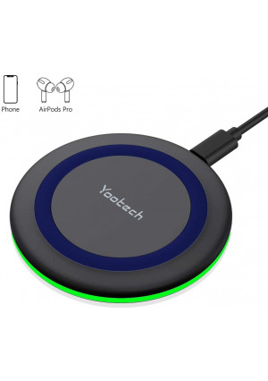 Yootech Wireless Charger,Qi-Certified 10W Max Fast Wireless Charging Pad Compatible with iPhone SE 2020/11/11 Pro/11 Pro Max/XR/XS/X/8,Samsung Galaxy S20/Note 10/S10/S9,AirPods Pro(No AC Adapter)