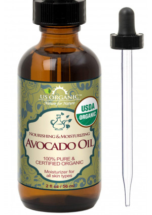 US Organic Avocado Oil Unrefined Virgin, USDA Certified Organic, 100% Pure and Natural, Cold Pressed, in Amber Glass Bottle w/Glass Eye dropper for Easy Application (2 oz (Small))