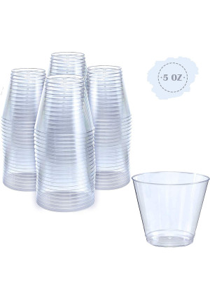 Small Clear Plastic Cups | 5 oz. 200 Pack | Hard Disposable Cups | Plastic Wine Cups | Plastic Cocktail Glasses | Plastic Drinking Cups | Plastic Party Punch Cups | Bulk Wedding Plastic Tumblers