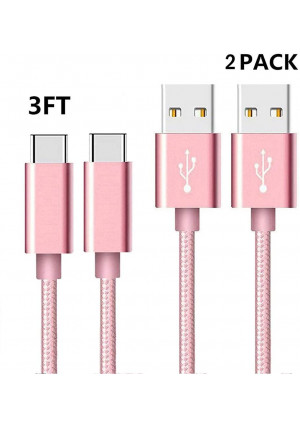 USB Type C Cable, Linwood USB C to USB A Charger (3FT/2PACK), Nylon Braided Fast Charging Cord Compatible Samsung Galaxy S9 S8 Note 8, MacBook, LG V30 G6 G5, Moto Z and More (Rose Pink)