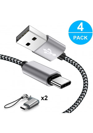 USB Type C Cable Fast Charge Cord Sync Cable Compatible with New MacBook, Samsung Galaxy Note 9 8, S10 S9, Nexus 5X/6P, Pixel 3XL and More (Black+Grey(1FTx2,3FTx2))
