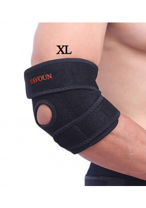 Elbow Support,Adjustable Tennis Elbow Support Brace, Great For Sprained Elbows, Tendonitis, Arthritis,basketballBaseball,Golfer's Elbow Provides Support and Ease Pains XL (Black Longer)