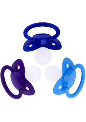 Adult Sized Pacifier ABDL Dummy - for Adult Babies Three Color Pack - Pastel Blue Heaven | Dark Purple Haze | Cool Dark Blue