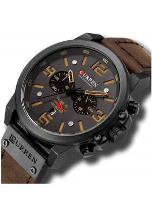 Fashion Mens Watch Leather Military Stopwatch Waterproof Chronograph Watch Mens Quartz Watch with Date