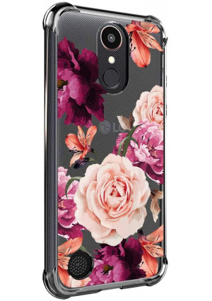 Case for LG K20 Plus, LG K20, LG K20 V, LG K10 2017, LG LV5, Harmony, VS501, Grace LTE for Girls N Women Clear with Cute Red Pink Flowers Design Shockproof Bumper Protective Floral Cell Phone Cover