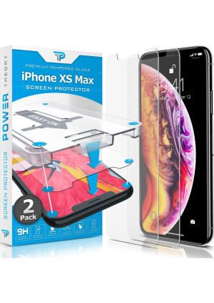 Power Theory iPhone Xs MAX Glass Screen Protector [2-Pack] with Easy Install Kit [Premium Tempered Glass]