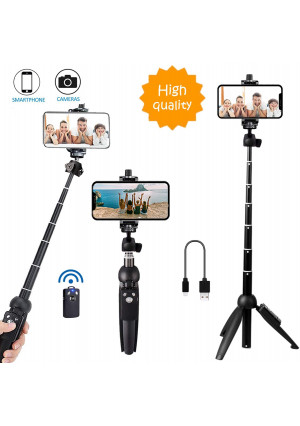 Bluehorn All in one Portable 40 Inch Aluminum Alloy Selfie Stick Phone Tripod with Wireless Remote Shutter for iPhone 11 pro Xs Max Xr X 8 7 6 Plus, Android Samsung Smartphone Vlogging Live Stream