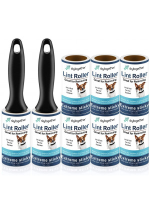 Lint Rollers for Pet Hair, Clothes, Furniture, Carpet, Couch, Extra Sticky Lint Remover, Travel Size Cat Dog Hair Lint Roll, 2 Handles+8 Roller Refills Pack, 64 Sheets/Roller (512 Sheets Total)