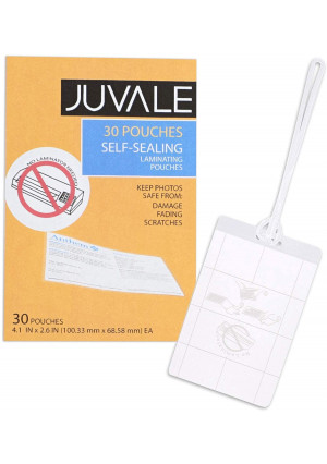 Juvale 30-Pack Self-Seal Laminating Pouches for Luggage Tags, 4 x 2.5 Inches