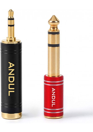 ANDUL 1/4 inch to 3.5mm and 3.5mm(1/8'') Plug Male to 6.35mm (1/4'') Jack Female Stereo Pure Copper Headphone Adapter for Amp Guitar,Piano,etc (Black+Red)