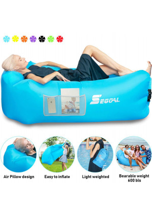 Inflatable Lounger Air Sofa Pouch Inflatable Couch Air Chair Hammock with Pillow Portable Waterproof Anti-Air Leaking for Indoor/Outdoor Camping Hiking Travel Pool Beach Picnic Backyard Lakeside