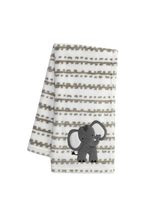Lambs and Ivy Jungle Safari White/Tan Plush Minky Elephant Nursery Baby Blanket