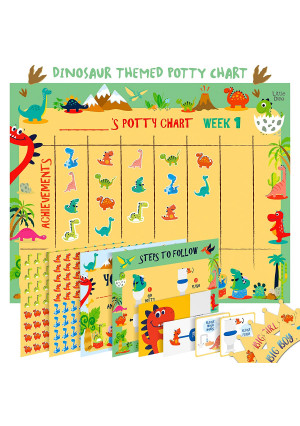 Potty Training Chart for Toddlers  Dinosaur Design - Sticker Chart, 4 Week Reward Chart, Certificate, Instruction Booklet and More  for Boys and Girls