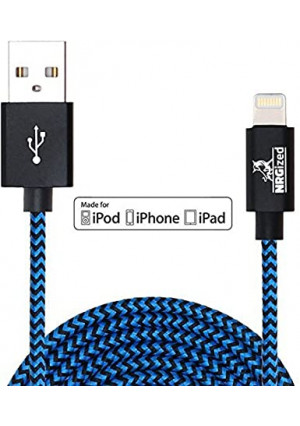 NRGPower Premium 3ft Nylon Braided USB Cable with Lightning Connector [Apple MFi Certified] for iPhone 6s Plus / 6 Plus, iPad Pro, Air 2 and More (Blue Stripe)