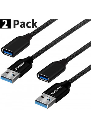 USB 3.0 Extension Cable - EVISTR 2Pack 6ft A-Male to A-Female USB Extender Cord Fast 5Gpbs Data Transfer for Printer, Scanner, Camera, Keyboard, Hard Drive, Flash Drive