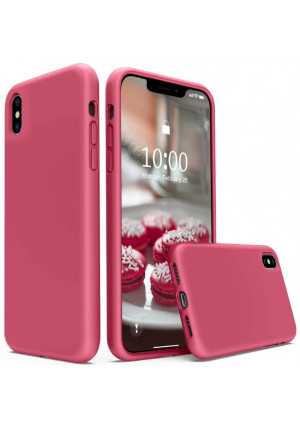 SURPHY Silicone Case for iPhone X iPhone Xs Case, Soft Liquid Silicone Shockproof Phone Case (with Microfiber Lining) Compatible with iPhone Xs (2018)/ iPhone X (2017) 5.8 inches (Hibiscus)