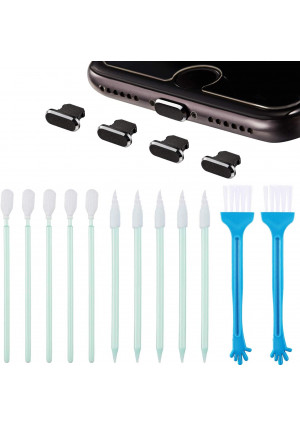 Tatuo Metal Anti Dust Plugs Compatible with iPhone 5/6/ 7/8/ X/XS, Included Phone Port Cleaning Brush Kit, Cell Phone Speaker Cleaning Brushes and Phone Receiver Cleaning Brush Set (16 Pieces)