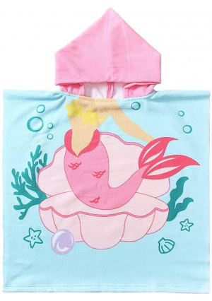 NovForth Kids Hooded Beach Towel Poncho, Baby Bath Towels with Hood for Boys Girls, Toddlers Swim Pool Towel, Pink Mermaid