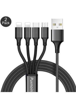 Multi Charging Cable, Multi Charger Cable 2Pack 4FT Nylon Braided Universal 4 in 1 Multiple USB Cable Fast Charging Cord Adapter with Type-C, Micro USB Port Connectors for Cell Phones Tablets and More