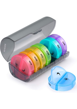 Weekly Pill Organizer 7 Day 2 Times a Day, Sukuos Large Daily Pill Cases for Pills/Vitamin/Fish Oil/Supplements - Rainbow Colors (Black Box)