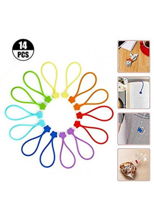 Fironst Strong Reusable Magnetic Cable Ties/Twist Ties for Bundling and Organizing,14 Pack Multi-Color Magnet Cord Winder for Cable Management, Hanging and Holding Stuff Silicone Cord Keeper