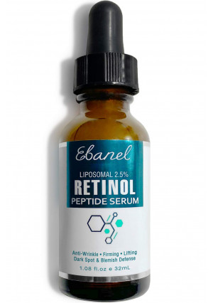 Ebanel Retinol Serum 2.5% with Hyaluronic Acid and Peptides - Anti Aging Serum Anti Wrinkle Eye Serum with Aloe, Witch Hazel, Vitamin C and E, Rapid Wrinkle Repair Night Serum Collagen Peptides Serum