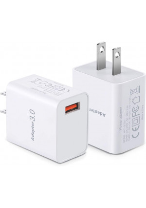QC 3.0 Wall Charger Adapter, Besgoods 2-Pack 18W USB Wall Charger Block Fast Phone Charger USB Plug Compatible with Samsung Galaxy s10 S8 S9 Note 8, iPhone, iPad, Tablet, LG, HTC  White