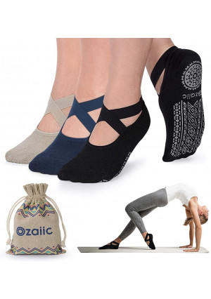 Non Slip Socks for Yoga Pilates Barre Fitness Hospital Socks for Women, 4 Pack
