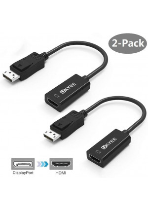 Display to HDMI Adapter Converter 2-Pack,UKYEE Displayport DP to HDMI Adapter Cable Male to Female Port Connector 1080P Compatible with Computer, Desktop, Laptop, PC, Monitor, Projector, HDTV - Black