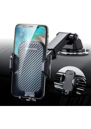 DesertWest Cell Phone Holder 4-in-1 Utra Stable Car Phone Mount Dashboard Windshield Air Vent Universal Fit with iPhone SE 11 Max Pro X XS Max XR 8 7, Samsung Galaxy S20 S10 S10+ S10e All Phones