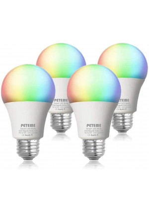 Smart LED Light Bulb 2.4G(Not 5G) E26 WiFi Multicolor Light Bulb Work with Alexa,Siri, Echo, Google Home (No Hub Required), A19 60W Equivalent RGB Color Changing Bulb (4 Pack)