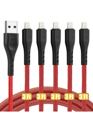 Lightning Cable 3ft, 5 Pack 3 feet iPhone Charger Cable Cord, 3 Foot CyvenSmart Nylon Braided High-Speed Charging Cord Compatible with iPhone 11/Xs/XS Max/XR/X / 8/8 Plus / 7/7 Plus, and More