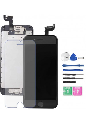 for iPhone 6S Screen Replacement Black, Bsz4uov LCD Touch Digitizer Complete Display for A1633, A1688, A1700,with Home Button Proximity Sensor Ear Speaker Front Camera Screen Protector and Repair Tool