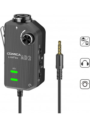 Comica LINKFLEX.AD2 XLR/ 6.35mm Microphone Preamp, with 48V Phantom Power, Real Time Monitor, XLR/Guitar Interface Adaptor for iPhone, iPad,Mac/PC, Android Device and DSLR Cameras