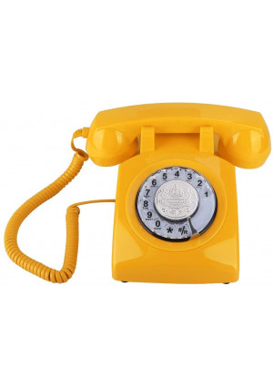 Serounder Retro Rotary Dial Telephone, Vintage Antique Landline Telephone Desk Corded Telephones for Home Office Hotel(Yellow)