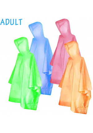 Ponchos for kids AdultsFishOaky Rain Ponchos Multi-colored Raincoat for Camping Hiking Traveling Backpacking, 4 Pack