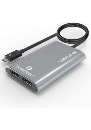 Wavlink Thunderbolt 3 Dual DisplayPort 8K Adapter DisplayPort 1.4 Support up to 8K(7680 x 4320) @30Hz, Dual 4K@60Hz or FHD@144KHz Resolution, Compatible with Mac and Some Windows Systems