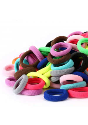 100PCS Baby Hair Ties, Toddler Hair Ties for Girls and Kids, Seamless Hair Bands, Elastic Ponytail Holders (Diameter 1 Inch and Assorted Colors) by Nspring