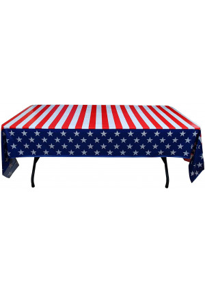 Exquisite 6-Pack Premium Rectangle American Flag Design Plastic Tablecloth - USA Stars and Stripes Tablecloth Disposable Plastic Table Cover for July 4th - 54 inch. x 108 inch.