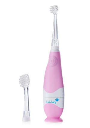 Brush Baby BabySonic Infant and Toddler Electric Toothbrush for Ages 0-3 Years - Smart LED Timer and Gentle Vibration Provide a Fun Brushing Experience - Includes 2 Sensitive Brush Heads - Pink