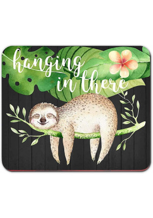 Funny Sloth Mouse Pad Hanging in There Floral Watercolor Quote Mousepad Desk Accessories for Women Office Supplies